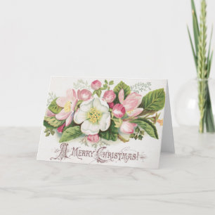 Carte de Noël vintage rétro, fleurs de pommier