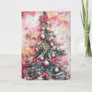 Carte de Noël vintage rose éditable