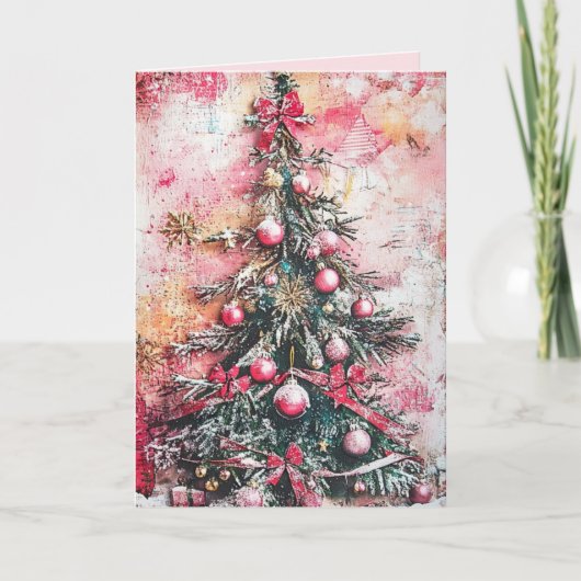 Carte de Noël vintage rose éditable (Devant)