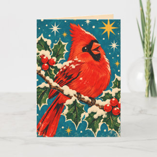 Carte de Noël vintage rouge cardinal