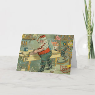 Carte de Noël vintage - Santa dans son atelier