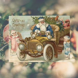 Carte de Noël vintage Santa voiture vintage Chér