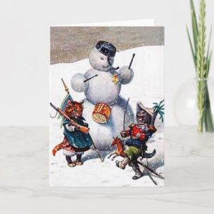 Carte de Noël Vintage, Sleigh Ride Chats