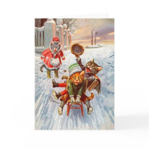 Carte de Noël Vintage, Sleigh Ride Chats