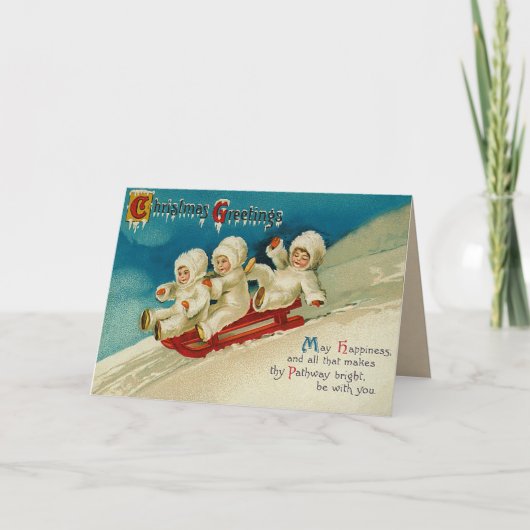 Carte de Noël Vintage Snow Baby Sled (Devant)
