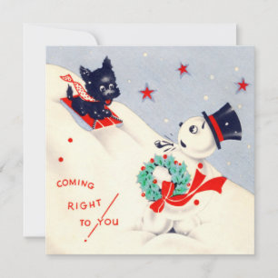 Carte de Noël vintage Snowman et Scottie