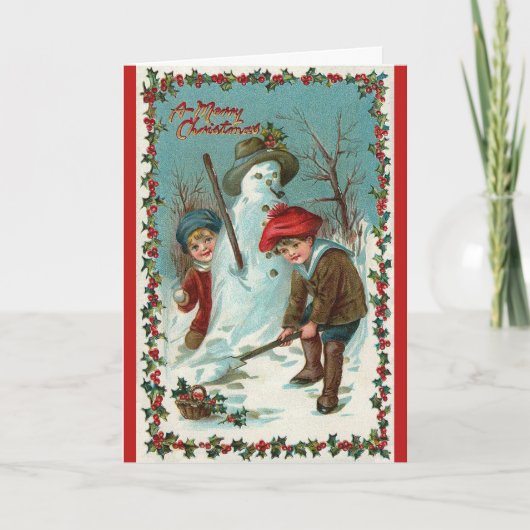 Carte de Noël Vintage Snowman et Snowballs (Devant)