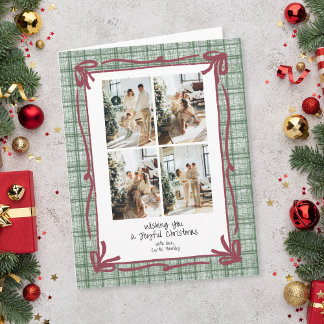 Carte de Noël vintage verte à carreaux pour photo