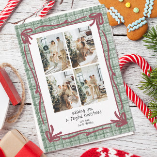 Carte de Noël vintage verte à carreaux pour photo