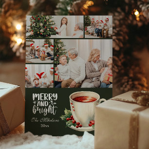 Carte de Noël vintage verte avec 5 photos de famil