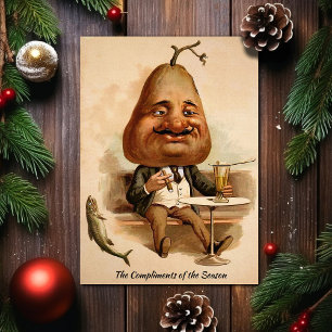 Carte de Noël vintage Victorale Fumeur Pear Head