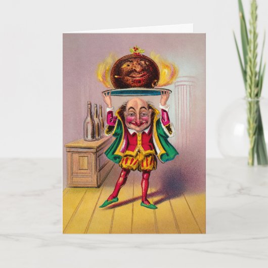 Carte de Noël vintage victorienne Pudding Flamboya (Devant)