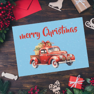 Carte de Noël Vintage voiture rouge design rustiqu