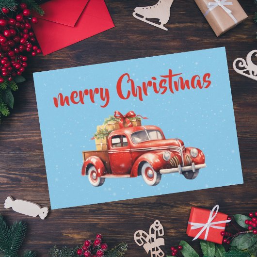 Carte de Noël Vintage voiture rouge design rustiqu