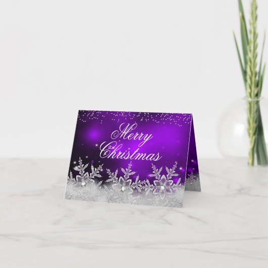 Carte de Noël Violet Flocon de Neige Cristallin (Devant)