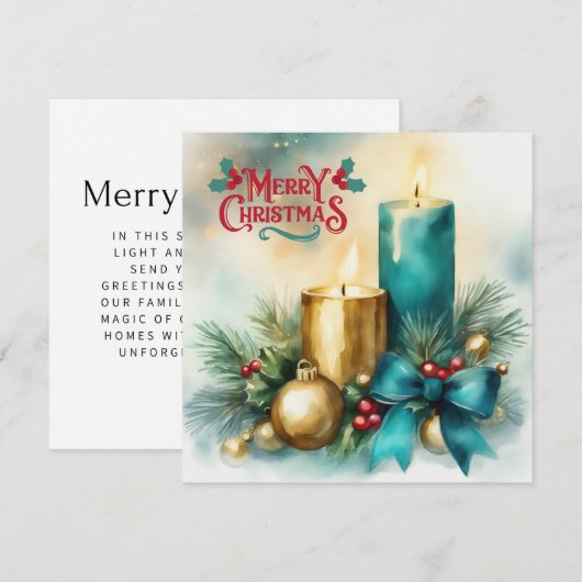 Carte de Noël Watercolor avec bougie et Tiffany (Devant / Derrière)