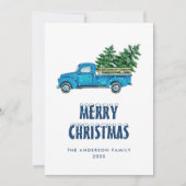 Carte de Noël Watercolor Blue Truck Snow Joyeux (Devant)