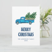 Carte de Noël Watercolor Blue Truck Snow Joyeux (Debout devant)