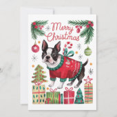 Carte de Noël Watercolor Boston Terrier (Devant)