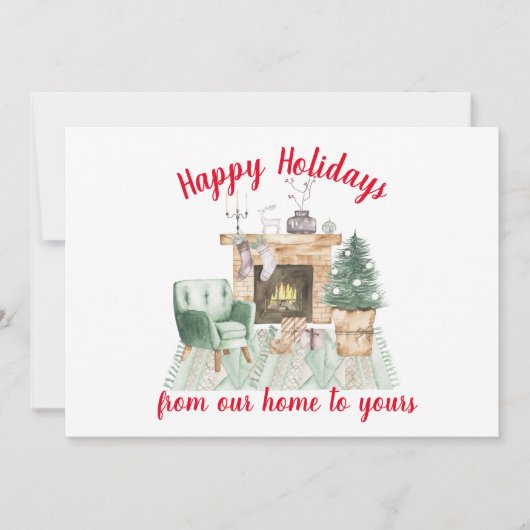 Carte de Noël Watercolor Fireside (Devant)