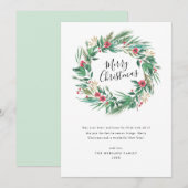 Carte de Noël Watercolor Pine and Berry Wreath (Devant / Derrière)