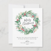 Carte de Noël Watercolor Pine and Berry Wreath (Devant)