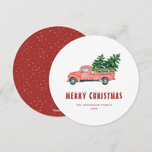 Carte de Noël Watercolor Red Truck Snow Joyeux