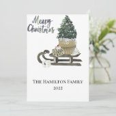 Carte de Noël Watercolor Sled et Arbre (Debout devant)