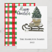 Carte de Noël Watercolor Sled et Arbre (Devant / Derrière)