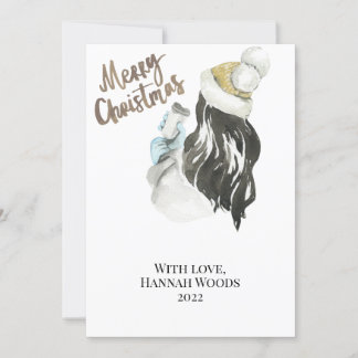 Carte de Noël Watercolor Snow Globe & Snowman