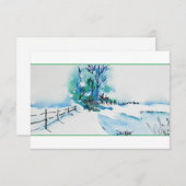 Carte de Noël Watercolor Snow Landcape (Devant / Derrière)