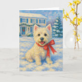 Carte de Noël West Highland Terrier (Fleur jaune)