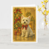 Carte de Noël Westie (Fleur jaune)