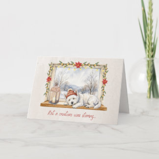 Carte de Noël Westie d'hiver à la fenêtre