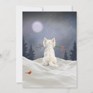 Carte de Noël Westie d'hiver avec du gui