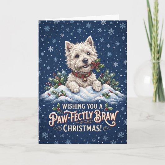 Carte de Noël Westie Pawfectly Braw (Devant)