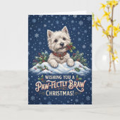 Carte de Noël Westie Pawfectly Braw (Fleur jaune)