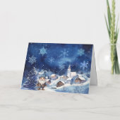 Carte de Noël Whimsical Blue Gnome & Snowflakes (Dos)
