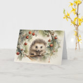 Carte de Noël Whimsical Hérisson (Fleur jaune)