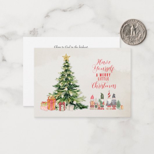 Carte de Noël Whimsical Tree and Elves (Devant/Arrière en situation)