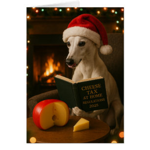 Carte de Noël Whippet 'Taxe sur le fromage' blanc