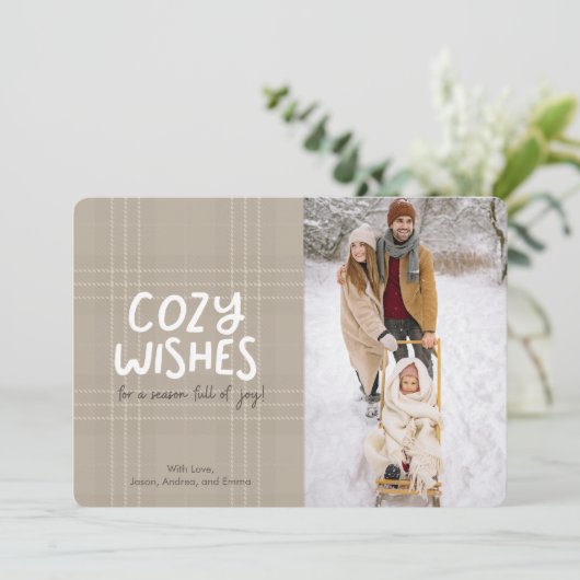 Carte de Noël Winter Plaid Cozy Wishes (Debout devant)