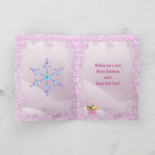 Carte de Noël Zebra, Cupcake Rose & Sequins De Nei (Intérieur)