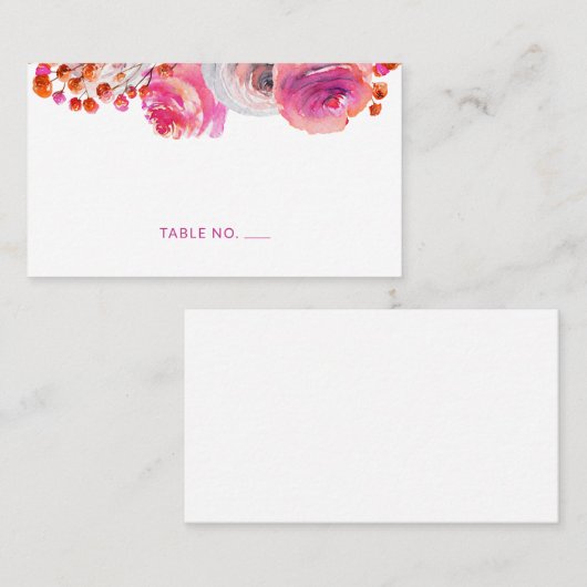 Carte de nom à plat floral orange rose vif (Devant / Derrière)