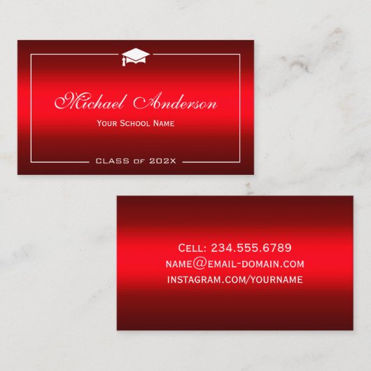 Carte de nom de diplôme - Stylish Plain Red Gradie (Devant / Derrière)