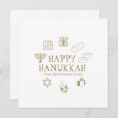 Carte de nom de famille blanche or Happy Hanoukka (Devant / Derrière)