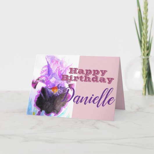 Carte de nom de femme Iris Irises Fleur Joyeux Ann (Devant)