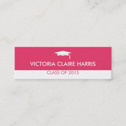 Carte de nom de graduation de bloc de couleur rose (Devant)