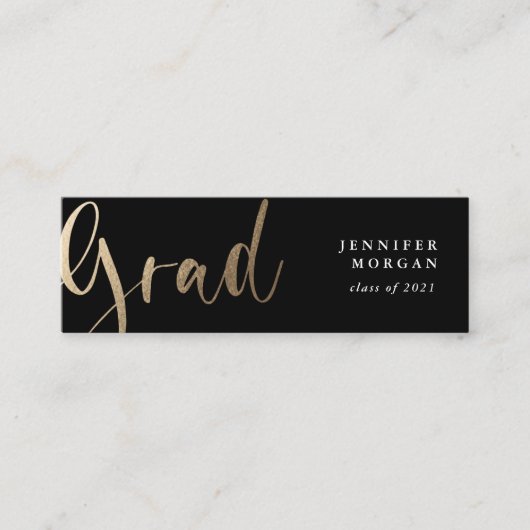 Carte de nom de graduation décorative Gold Script (Devant)