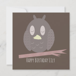 Carte de nom de joyeux anniversaire de hibou dorma